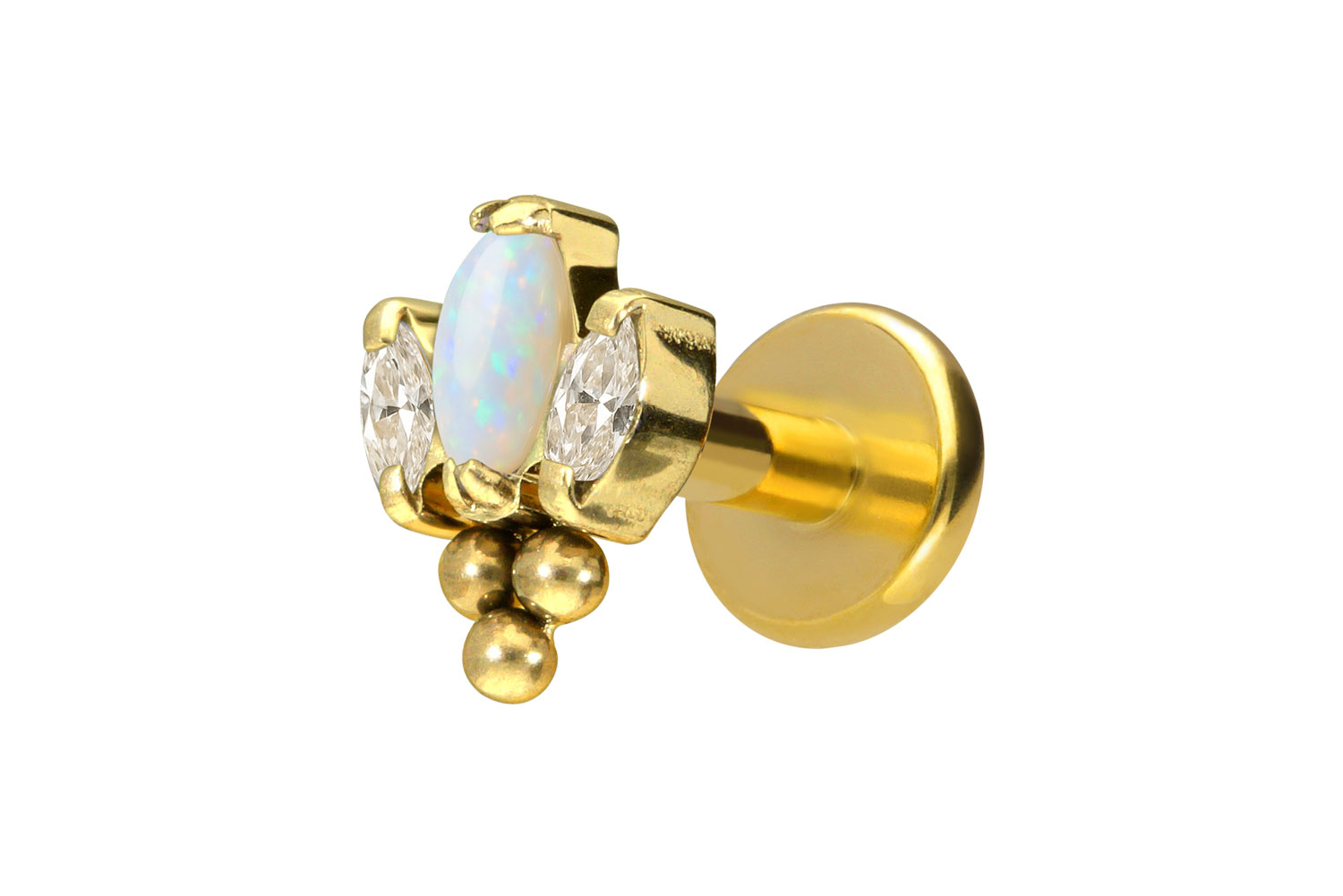 Titan Labret Piercing mit Innengewinde LOTUSBLÜTE + 3 KUGELN